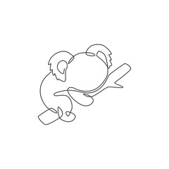 Single continuous line drawing of funny koala for kid toys shop logo identity. Little bear from Australia mascot concept for national park icon. Modern one line draw design vector graphic illustration © Simple Line