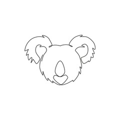 One single line drawing of cute koala head for business logo identity. Little bear from Australia mascot concept for traveling tourism campaign icon. Continuous line draw design vector illustration