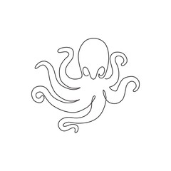 One single line drawing of scary octopus for business logo identity. Funny cute tentacle animal emblem mascot concept for company icon. Modern continuous line draw design graphic vector illustration