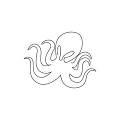 One single line drawing of scary octopus for business logo identity. Funny cute tentacle animal mascot concept for company icon. Trendy continuous line draw design vector graphic illustration