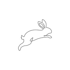 One single line drawing of cute jumping rabbit for brand business logo identity. Adorable bunny animal mascot concept for breeding farm icon. Continuous line graphic draw design vector illustration