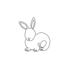 One single line drawing of cute pose rabbit for brand business logo identity. Adorable bunny animal mascot concept for breeding farm icon. Continuous line draw design vector graphic illustration