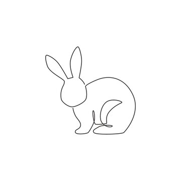 One single line drawing of cute standing rabbit for brand business logo identity. Adorable bunny animal mascot concept for breeding farm icon. Continuous line draw design graphic vector illustration