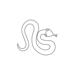 One continuous line drawing of venomous snake for reptile animal lover club logo. Deadly black mamba mascot concept for dangerous snake lover group icon. Single line draw design vector illustration