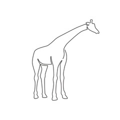 One single line drawing of cute giraffe for safari logo identity. Adorable giraffe animal mascot concept for Africa conservation national park icon. Continuous line draw design vector illustration