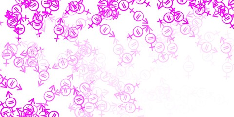Light Pink vector pattern with feminism elements.