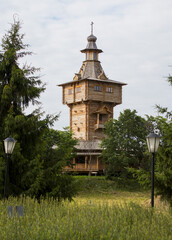 Wooden Russian house. Large wooden mansion