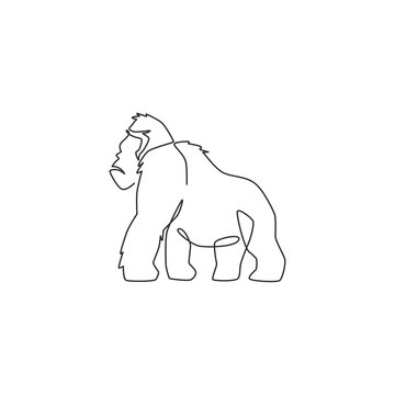 Single Continuous Line Drawing Of Gorilla For National Zoo Logo Identity. Animal Primate Portrait Mascot Concept For E-sport Team Club Icon. Trendy One Line Draw Design Graphic Vector Illustration