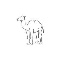 One continuous line drawing of Arabian desert camel for livestock business logo identity. Dromedary animal concept for middle east countries zoo icon. Single line draw design vector illustration