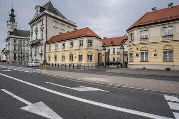 Obraz na płótnie Canvas Senatorska street in city center of Warsaw, leads to Miodova street via Theatre Square, its north side is lined with elegant and impressive buildings. 