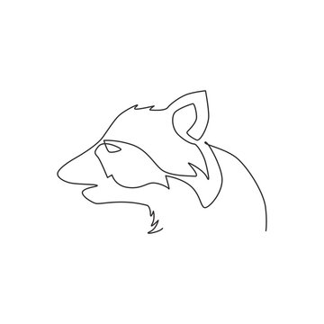 Single continuous line drawing of adorable and cute head raccoon for e-sport logo identity. Funny mammal animal mascot concept for team game icon. One line draw design graphic vector illustration