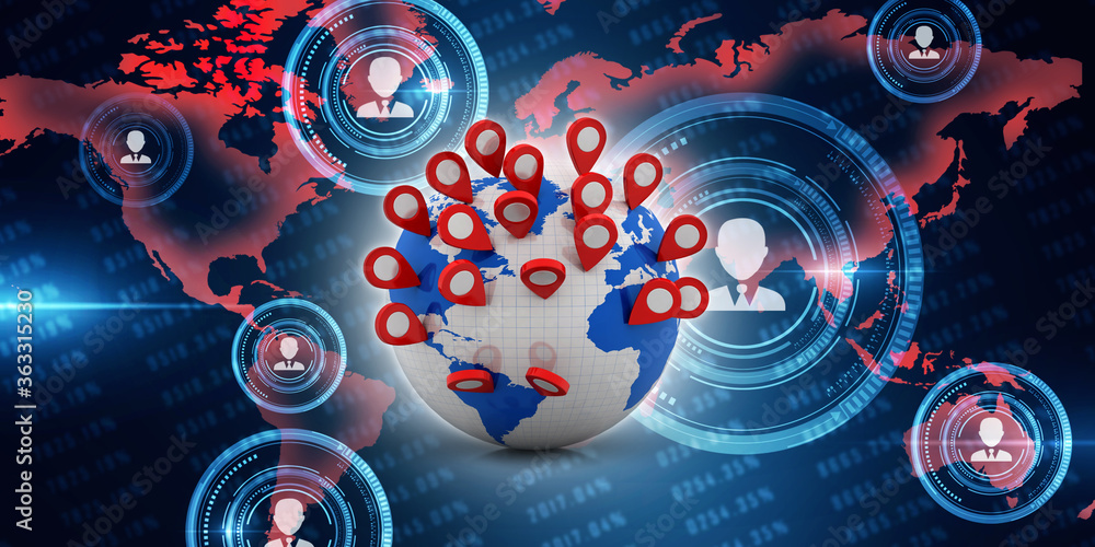 Poster 3d rendering red map pointer