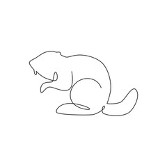One single line drawing of funny standing beaver for logo identity. Cute adorable rodent animal mascot concept for pet lover club icon. Modern continuous line draw graphic design vector illustration