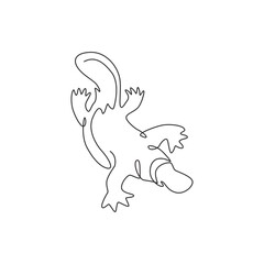 One continuous line drawing of cute platypus for logo identity. Australian mammal animal mascot concept for national conservation park icon. Trendy single line draw design vector graphic illustration