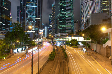 The night view of the city and the traffic in Hong Kong