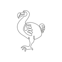 One single line drawing of adorable fun dodo bird for logo identity. Extinct animal mascot concept for national conservation park icon. Modern continuous line graphic draw design vector illustration
