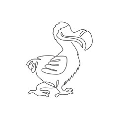 Single continuous line drawing of adorable cute dodo bird for logo identity. Historical animal mascot concept for national zoo icon. Dynamic one line draw graphic design vector illustration © Simple Line