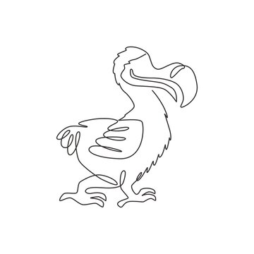 recommend clip art: Single continuous line drawing of adorable cute dodo bird for logo identity. Historical animal mascot concept for national zoo icon. Dynamic one line draw graphic design vector illustration