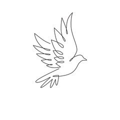 Obraz premium One continuous line drawing of cute flying dove bird for logo identity. Peace and freedom symbol mascot concept for national labor movement icon. Single line draw design vector illustration graphic