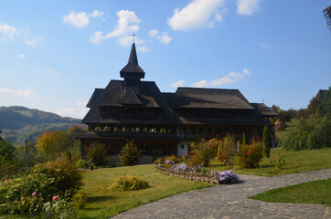 Traditional Maramures wooden architecture of Barsana monastery, Romania