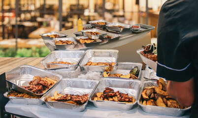 foil packing on buffet table