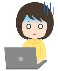 女子　ノートパソコン　ショック