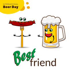 Funny Cartoon Vector Illustration About Beer And Life. International Beer Day. Big Mug of beer. A pint of beer.