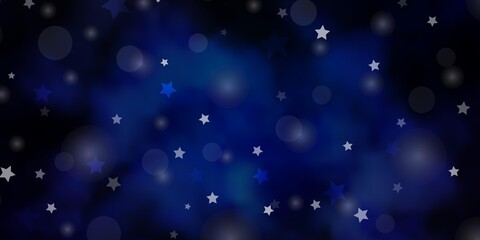 Obraz na płótnie Canvas Dark BLUE vector background with circles, stars. Abstract illustration with colorful spots, stars. Texture for window blinds, curtains.