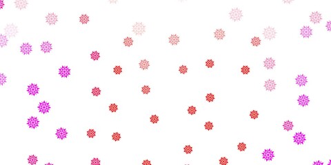 Light pink, red vector beautiful snowflakes backdrop with flowers.