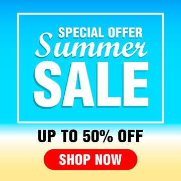 Special offer summer sale. Summer sale design with 50% discount. Summer Sale Banner. Poster, Flyer. Vector illustration