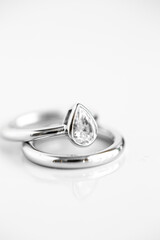 Pear Shaped Diamond Engagement Ring and Wedding Band