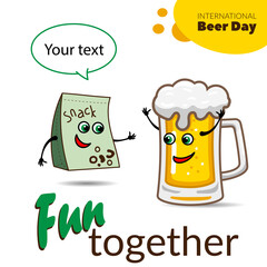 Funny Cartoon Vector Illustration About Beer And Life. International Beer Day. Big Mug of beer. A pint of beer.