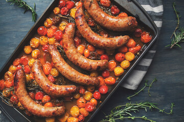 sweet cherry tomato and sausage bake comfort food with fresh herbs simple meal