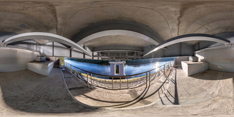 full seamless spherical hdri panorama 360 degrees angle view under steel frame construction of huge...