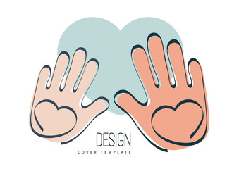 Palms of hands and heart. Creative design. The concept of support, charity, volunteering, love, kindness. Vector