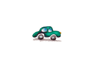 watercolor illustration of a small green toy car. isolated on a white background