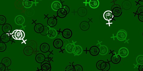 Light Green vector backdrop with woman's power symbols.