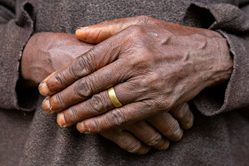 Fototapeta premium Hands of elderly woman in Uganda, Africa