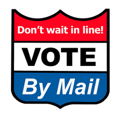 Vote by mail promotional emblem promoting one advantage of voting by mail