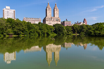Naklejka premium Reflections in water in the Central Park, New York City, USA.