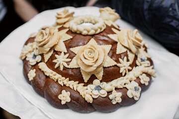 Ukrainian loaf. bread close-up. patterned pastries
