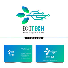 eco tech logo and business card template design