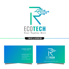 eco tech logo and business card template design