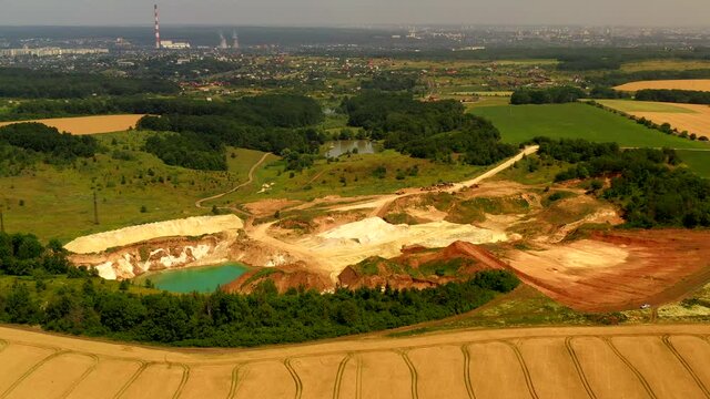 Industrial sand quarry. Sand pit. Sand special for construction. Construction industry.