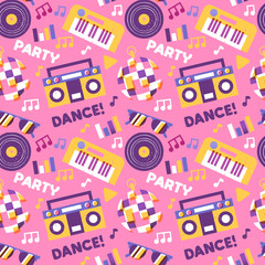 Fun club dance party icon seamless pattern