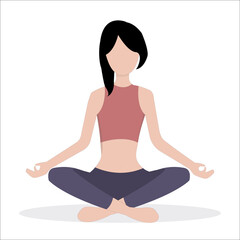 Woman sitting in the lotus position, practicing mindfulness meditation and yoga, healthy lifestyle and spirituality concept. people doing yoga.