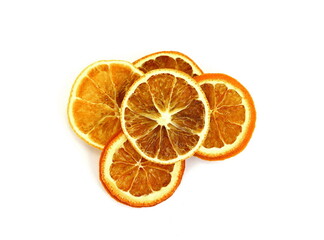 Dried orange slices isolated on white background.