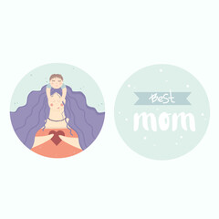 Set of greeting cards for beloved mom on a blue background. Cute vector illustration.