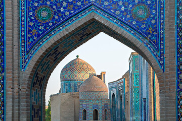 Historical necropolis of Shakhi Zinda in Samarkand, Uzbekistan - obrazy, fototapety, plakaty
