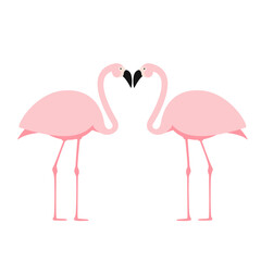 Cartoon Pink Flamingo on white background. Vector Illustration